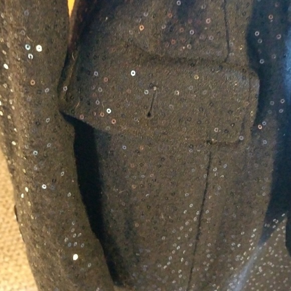 Bebe long sequin black coat with belt in size Large. - Picture 6 of 8